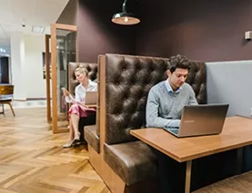 Hot Desk at 155 North Wacker, Chicago, where clients enjoy super-fast, secure Wi-Fi in a professional environment.